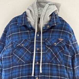 Stanley Men's Quilted Lined Flannel Jacket Hoodie-Size L-Excellent Condition